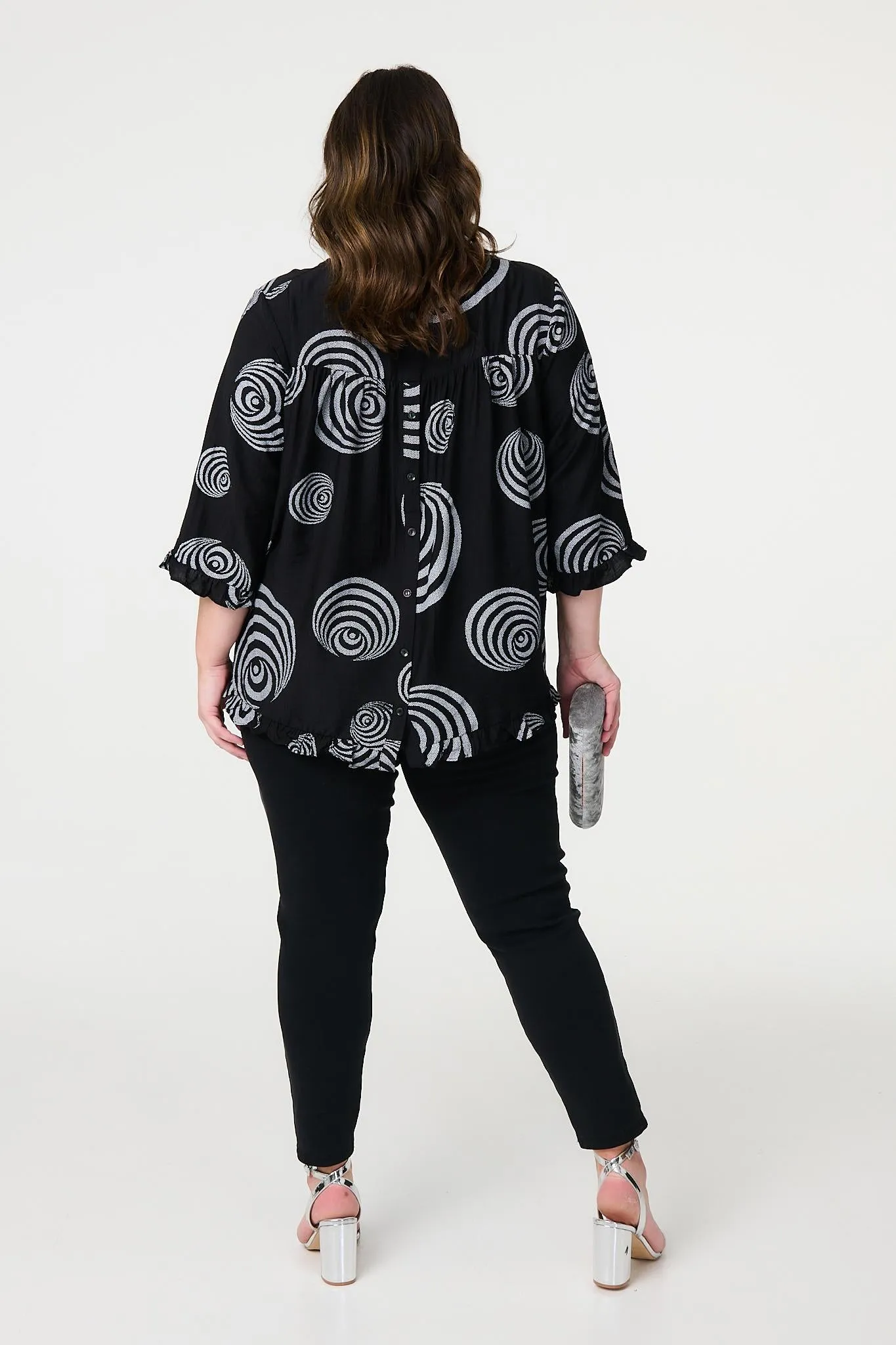 Abstract Print Frill Hem Tunic Top