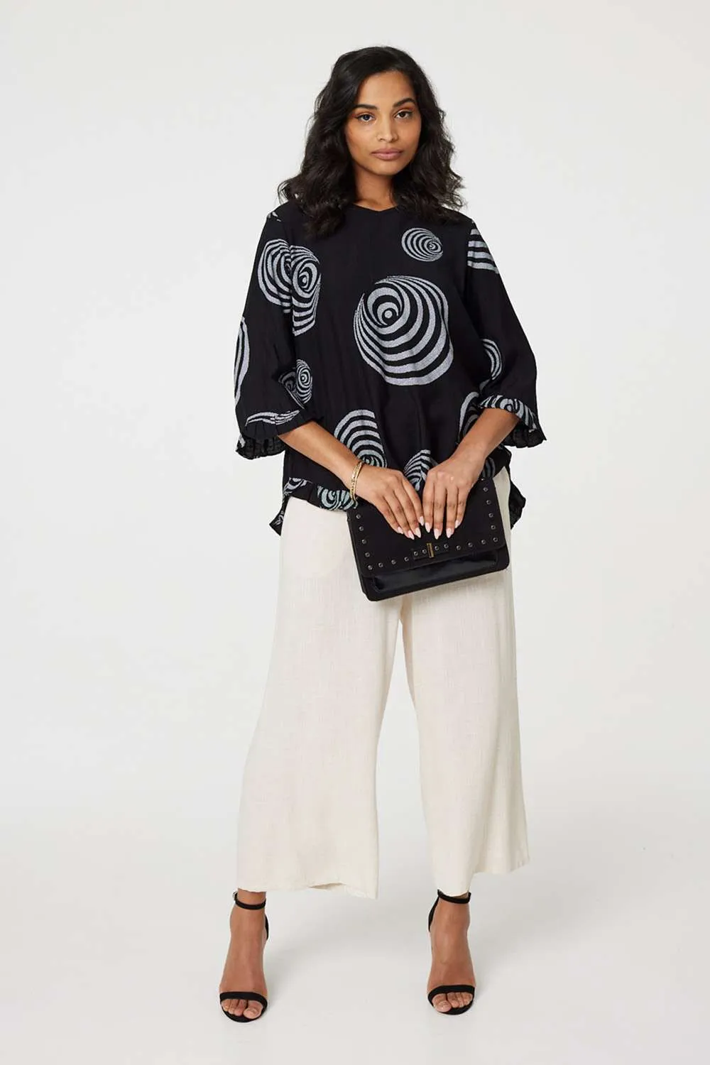 Abstract Print Frill Hem Tunic Top