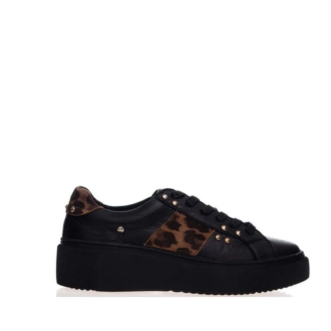 Alfie & Evie Kobe Black w Black Sole Cheetah  Platform Sneaker