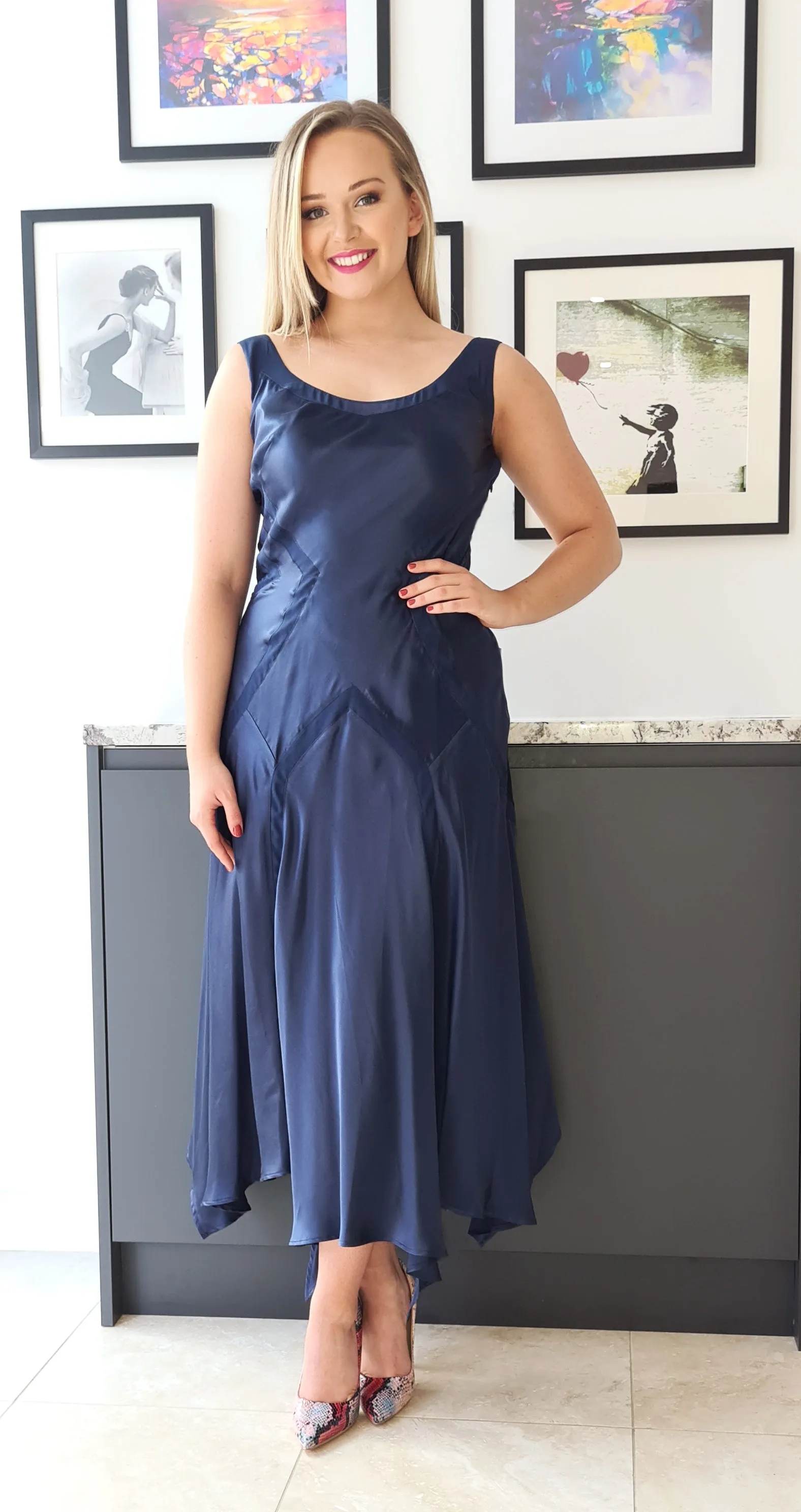 Amelia Dress in Navy Silk