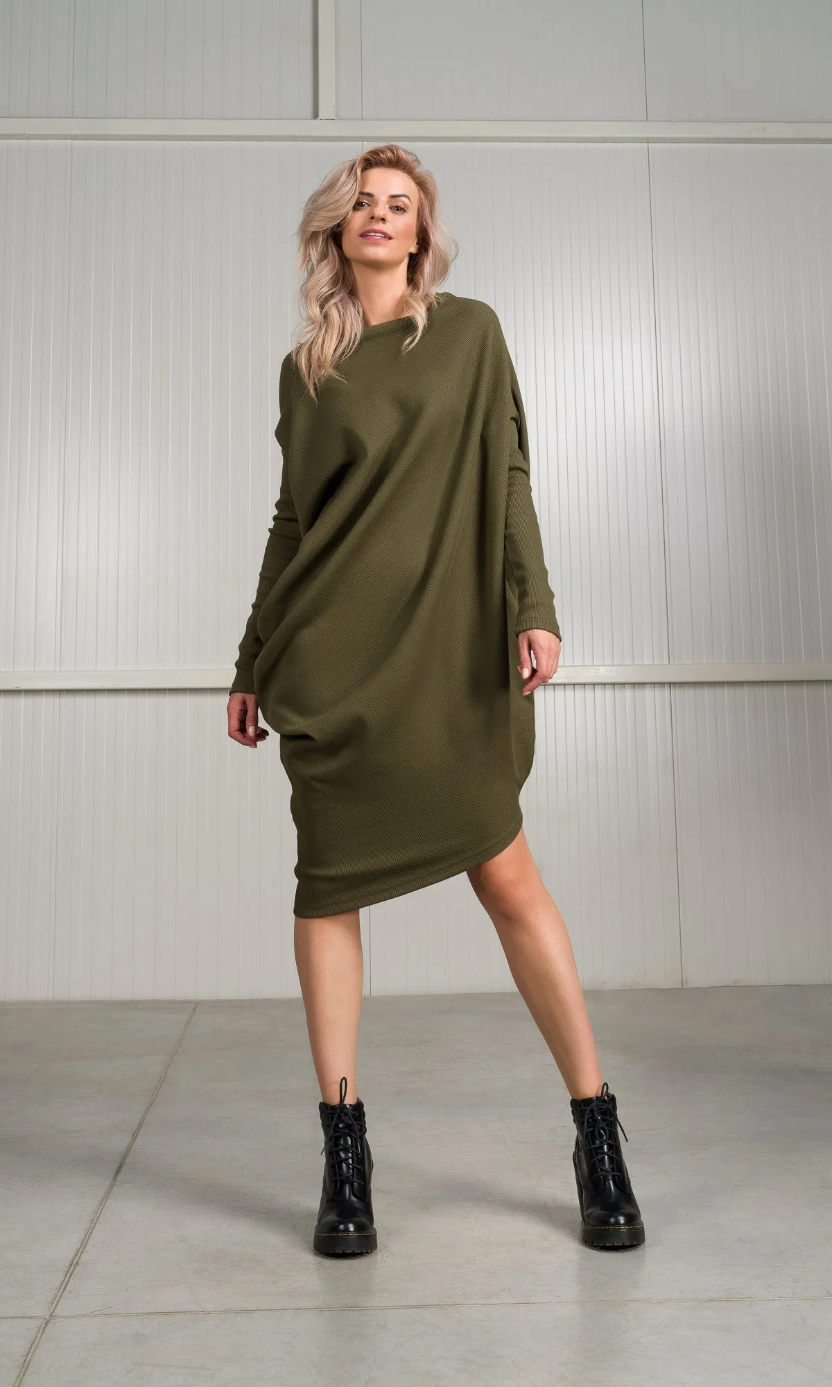 Asymmetric Ribbed Tunic Dress