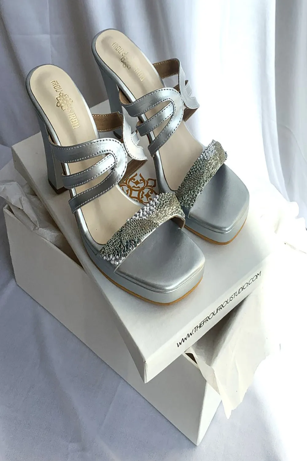 Aurora Block Heels, Silver