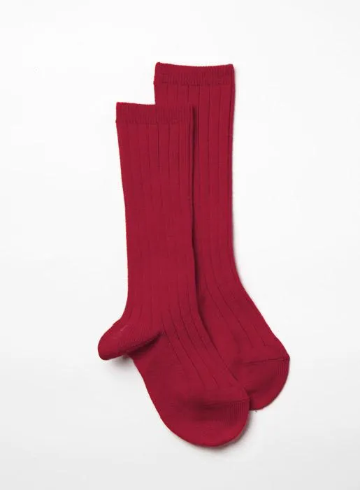 Baby Ribbed Knee High Socks in Burgundy