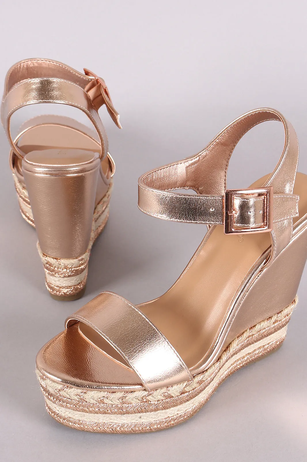 Bamboo Metallic Espadrille Platform Wedge