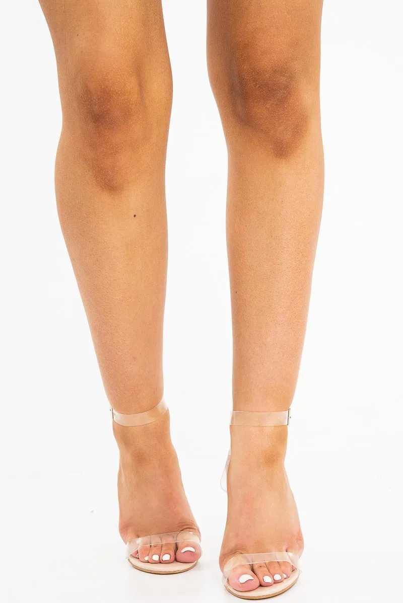 Beige Clear Strap Perspex Block Heels - Ardyn