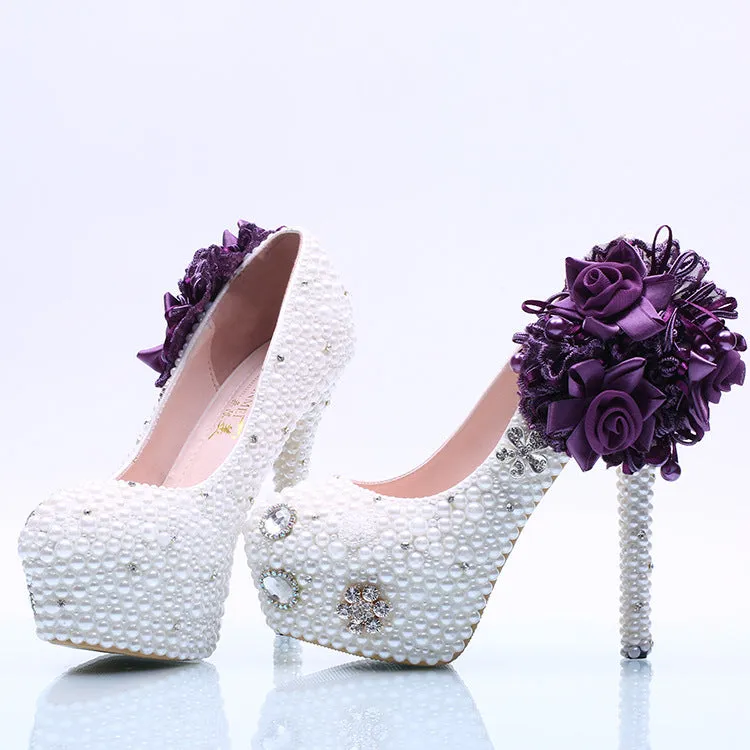 Big Flower Beadings Crystal Super High Stiletto Heels Bridal Shoes