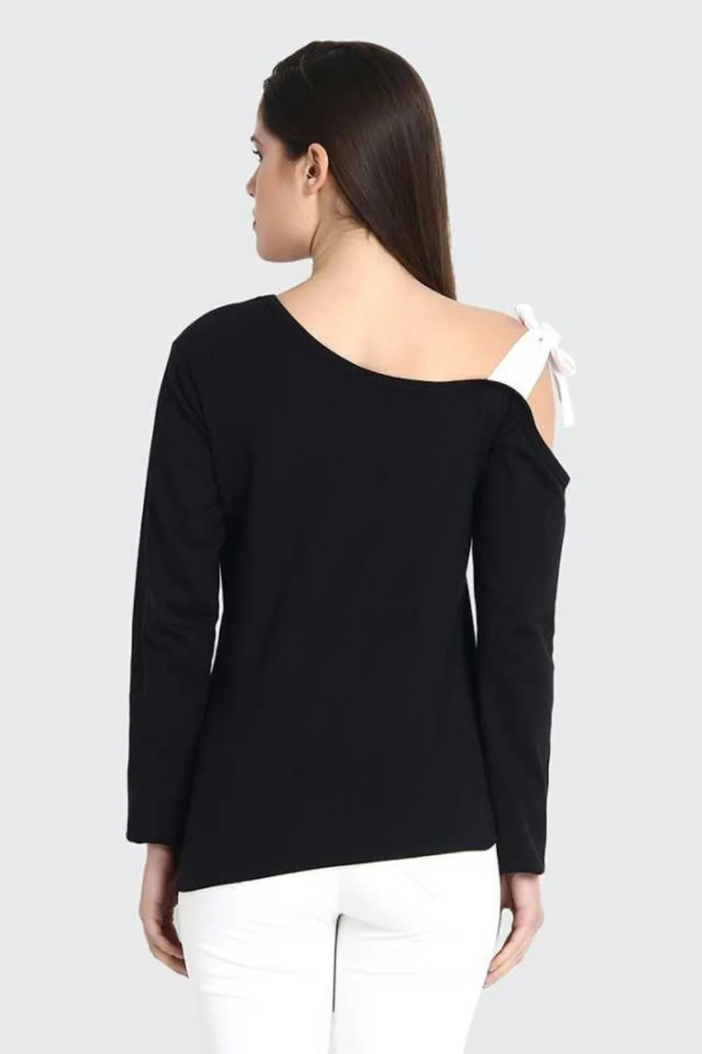 Black Full Sleeve Asymmetric Top