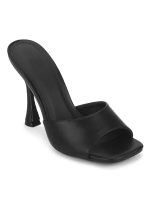 Black PU High Heel Mules