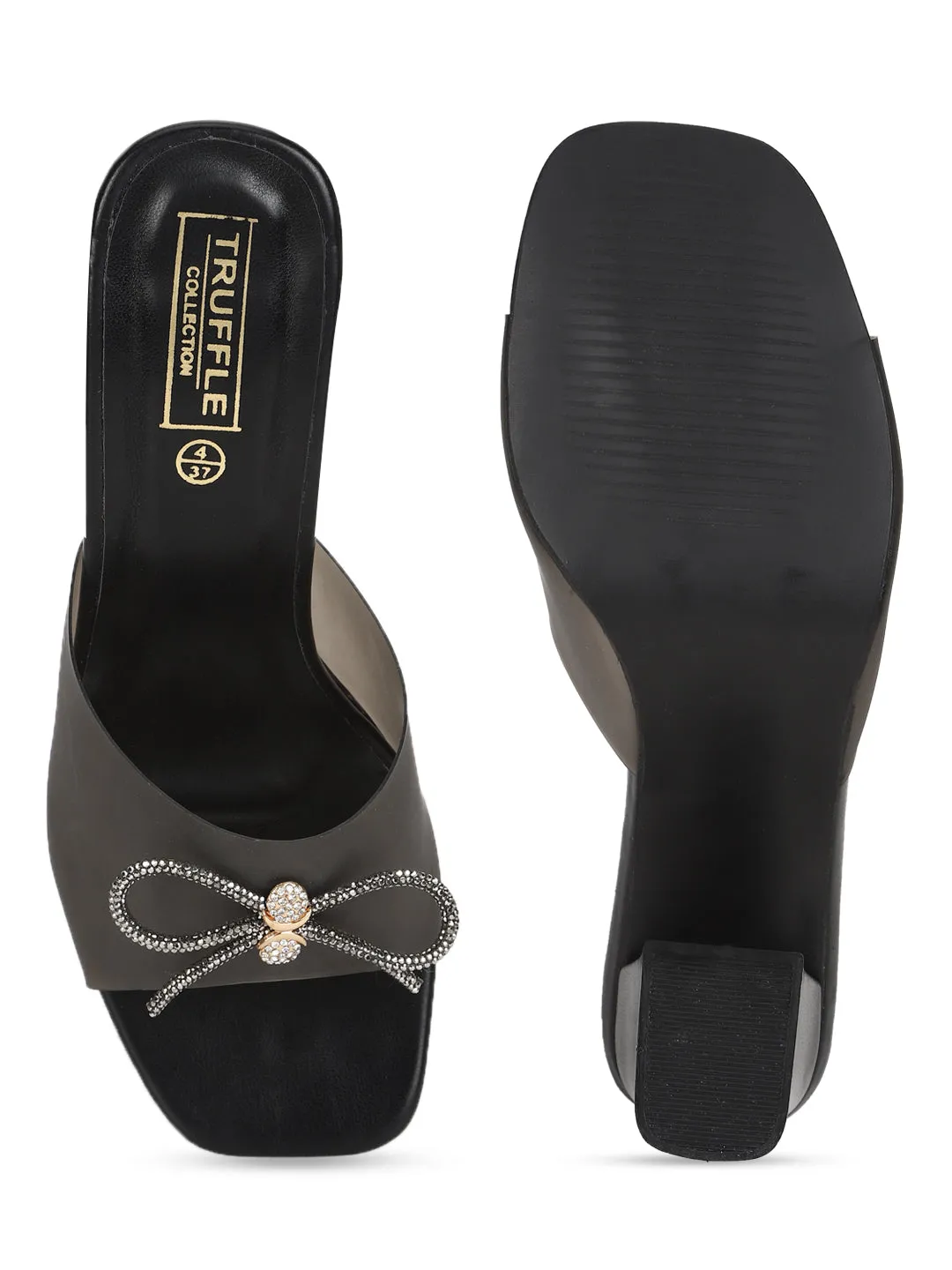 Black PU Perspex Diamante Bow Clear Mules (TC-SLC-R551-BLK)