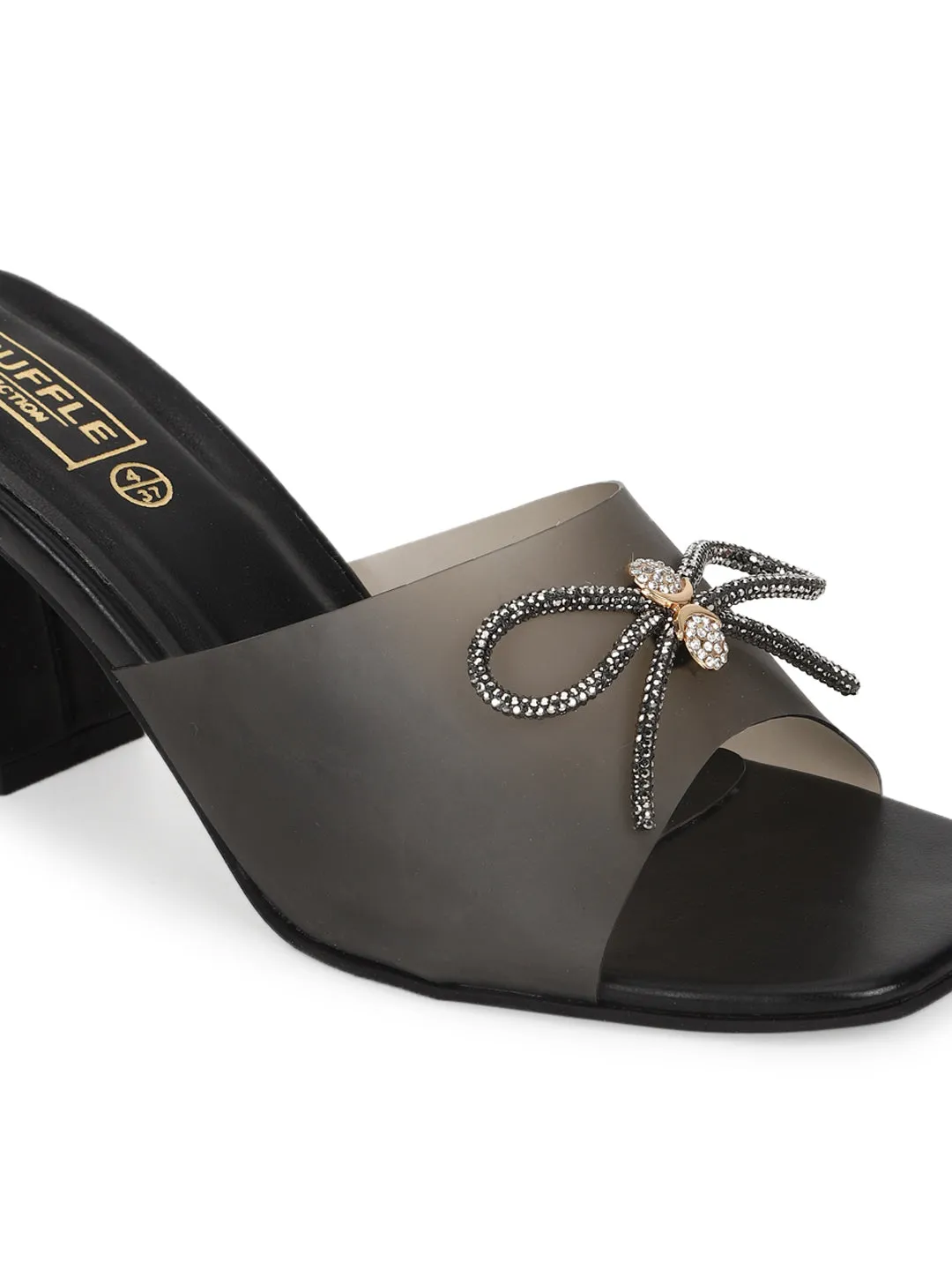 Black PU Perspex Diamante Bow Clear Mules (TC-SLC-R551-BLK)