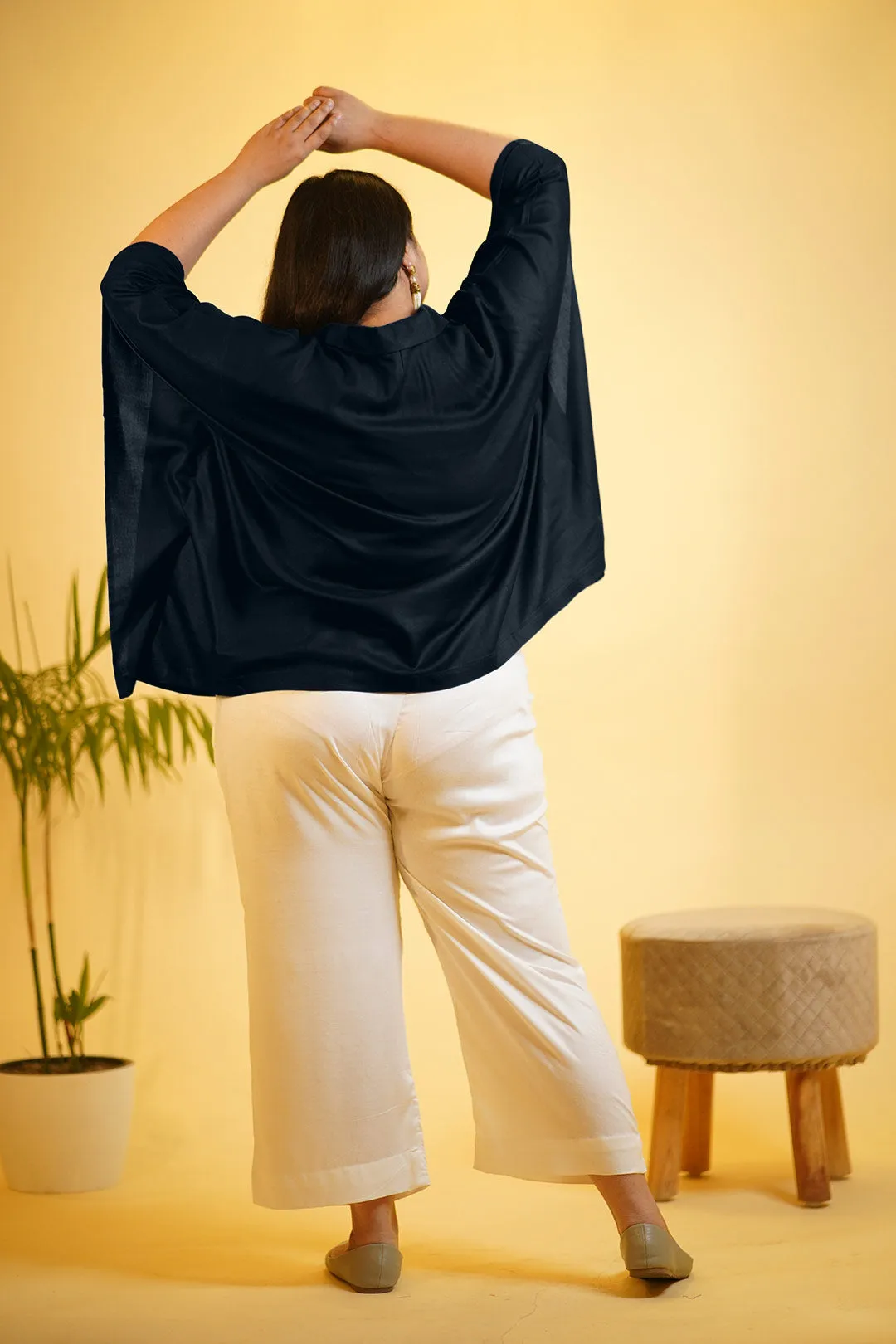 Black Rayon KaftanTop & MilkyWhite Palazzo - Blancor