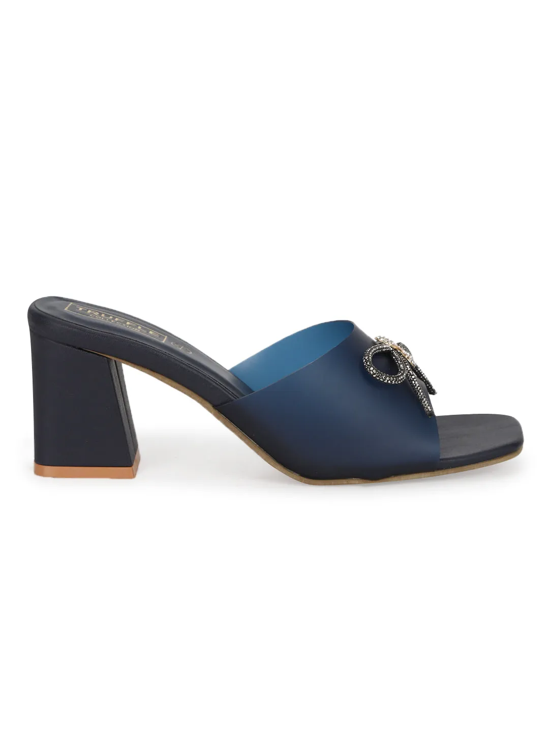 Blue PU Perspex Diamante Bow Clear Mules (TC-SLC-R551-BLU)