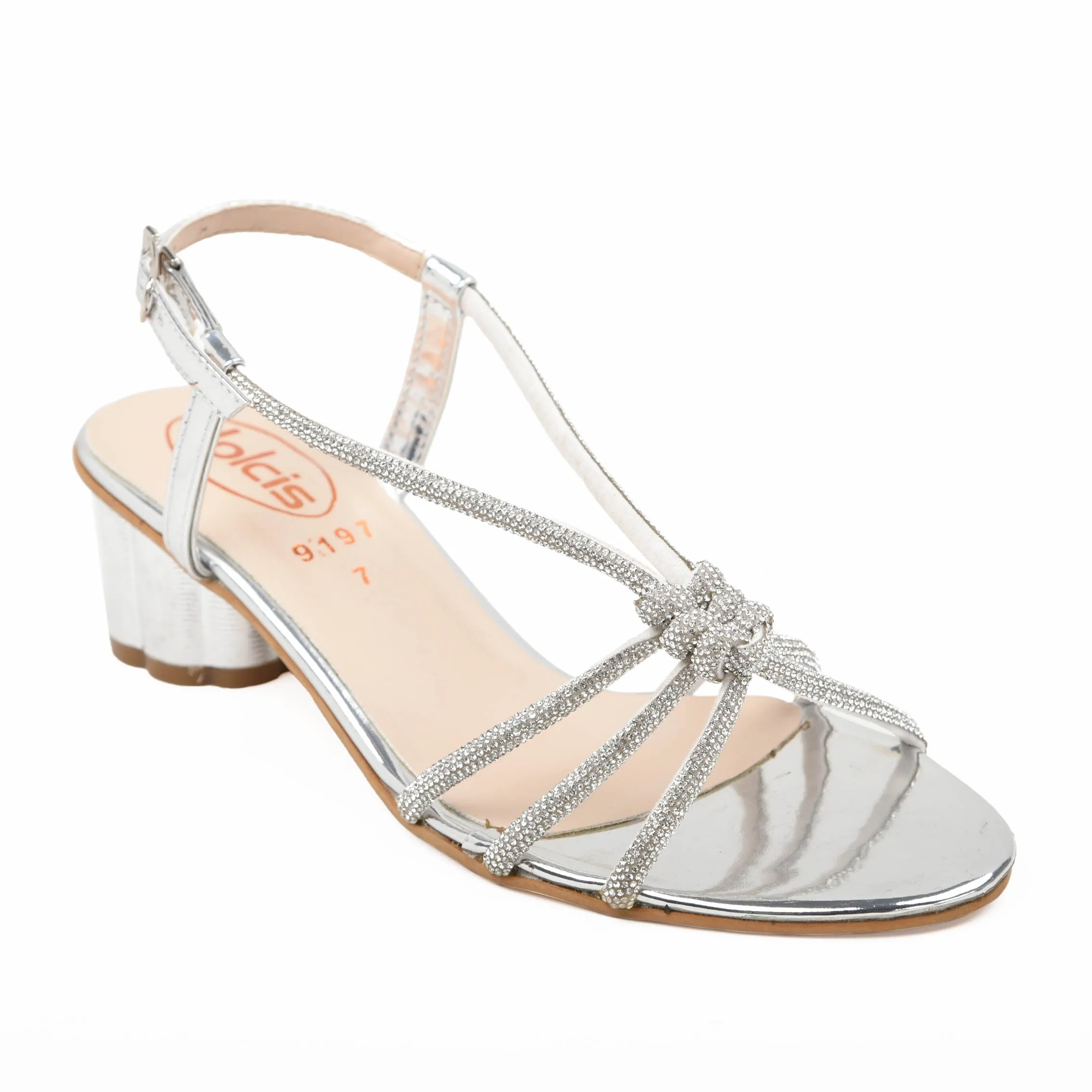 Chic Silver Block Heel Sandals with Strappy Design | 239D-S Dolcis