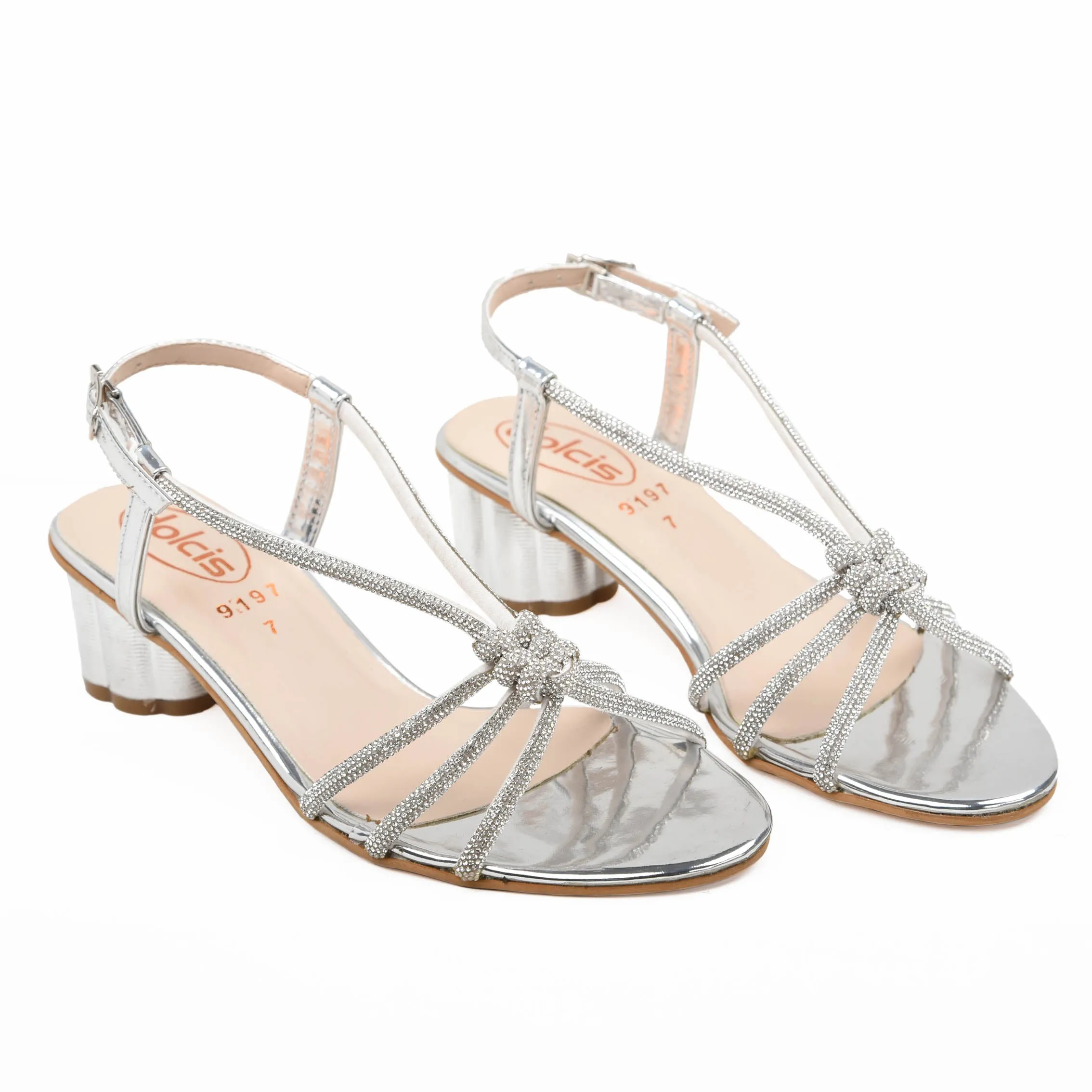 Chic Silver Block Heel Sandals with Strappy Design | 239D-S Dolcis