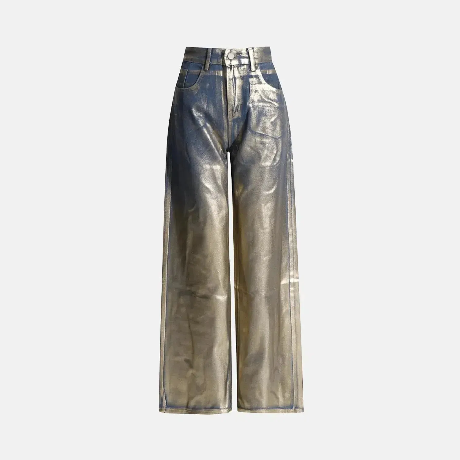 Erynia metallic gold trousers – high-waisted – wide-leg cut – dazzling statement finish