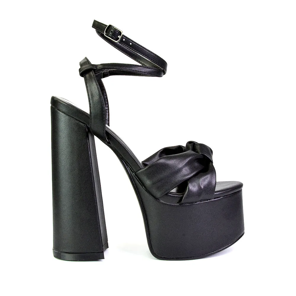 Faylinn Ankle Strap Super Chunky Block High Heel Platform Shoes in Black