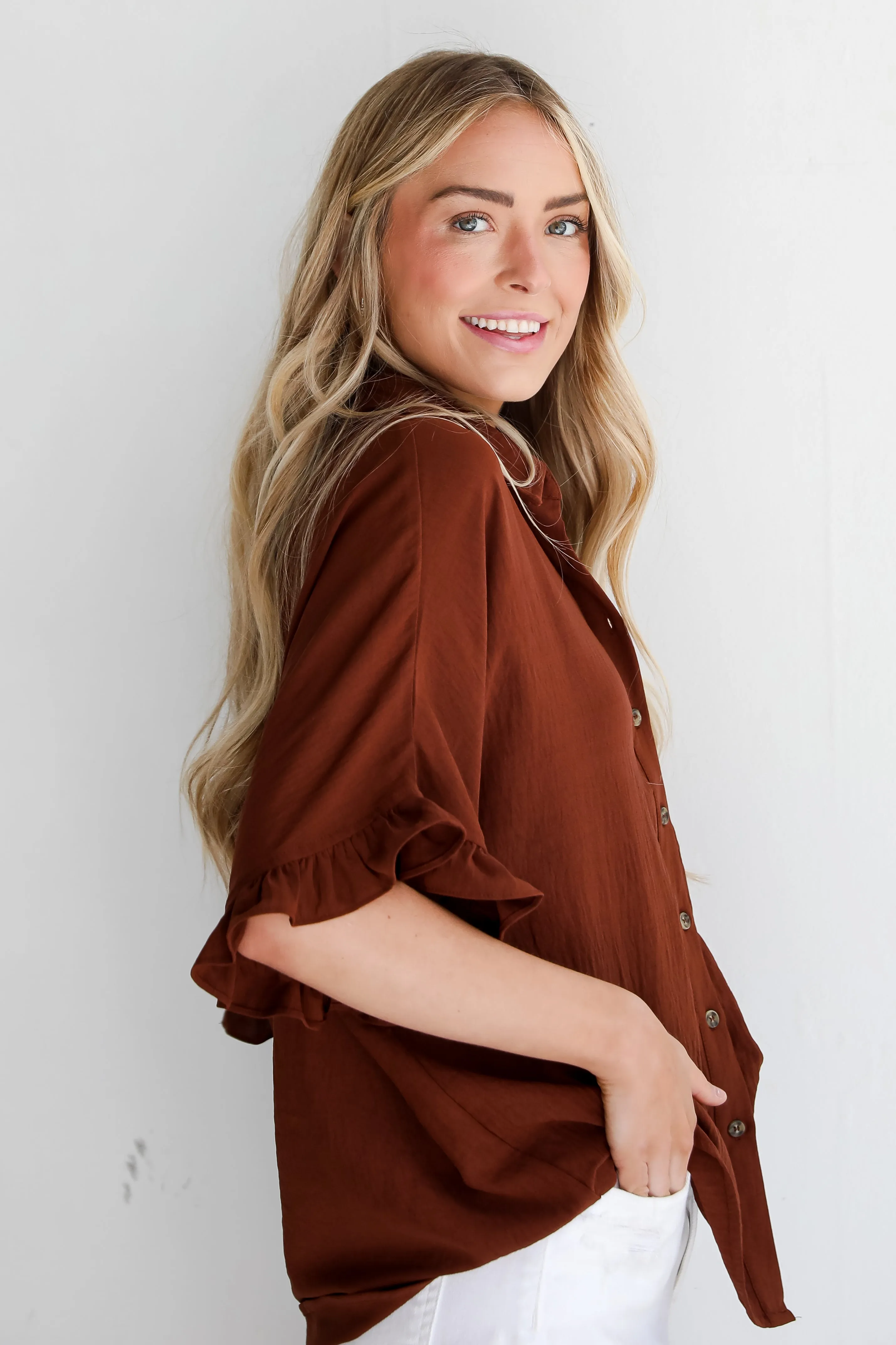 FINAL SALE - Poised Confidence Mocha Oversized Blouse