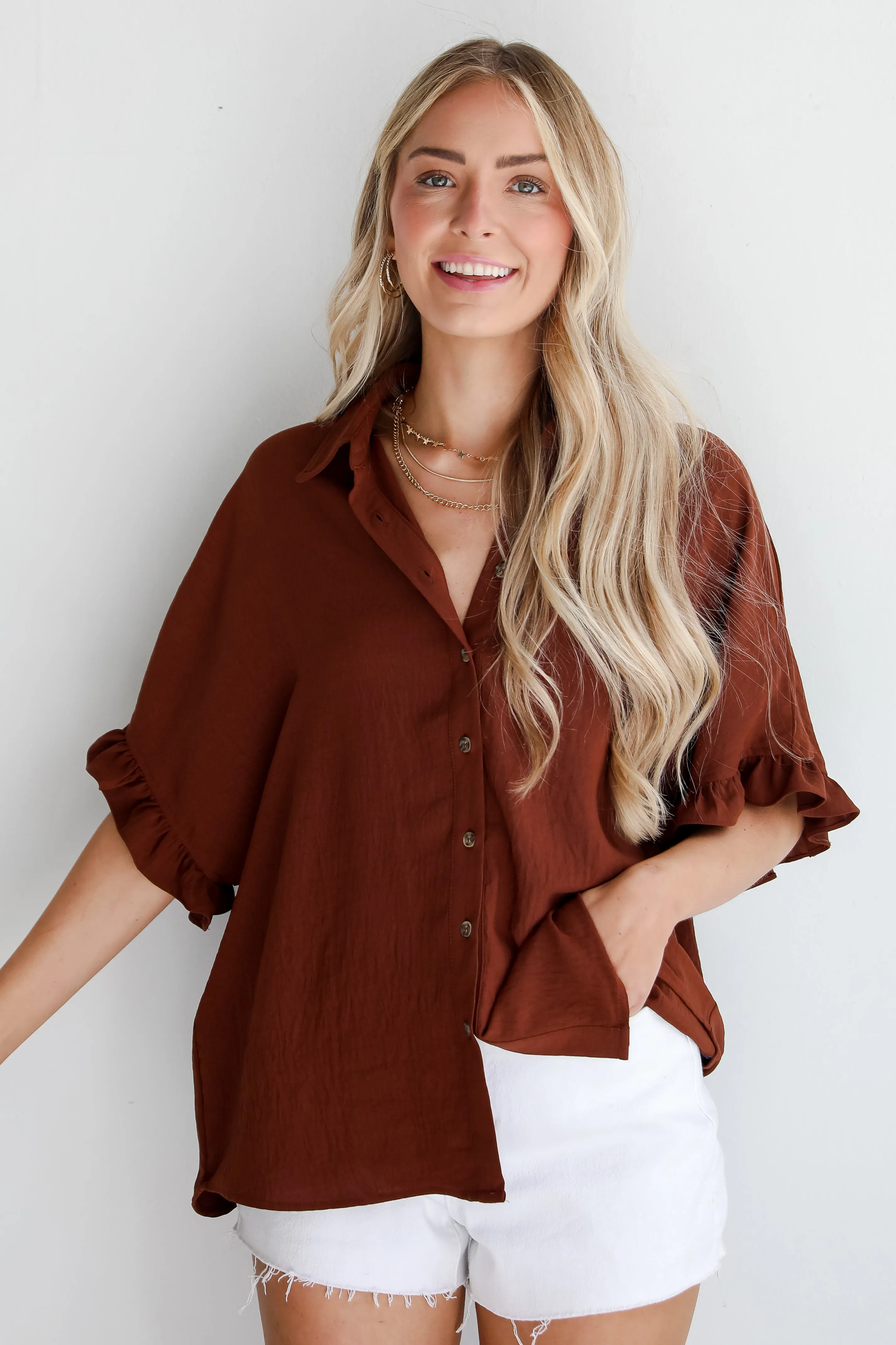 FINAL SALE - Poised Confidence Mocha Oversized Blouse