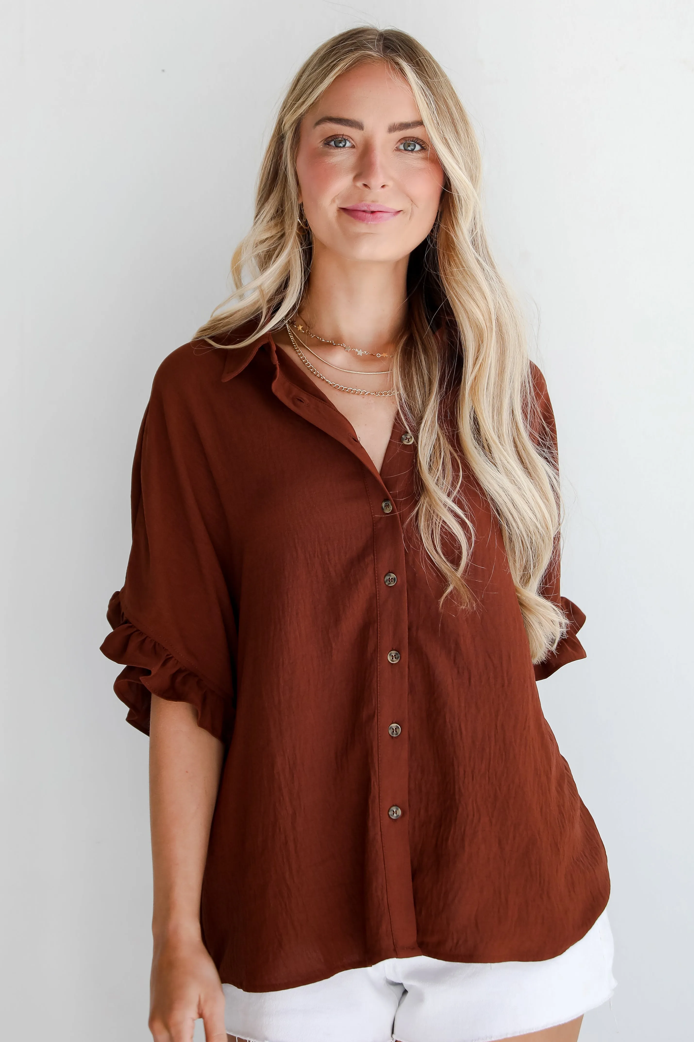 FINAL SALE - Poised Confidence Mocha Oversized Blouse