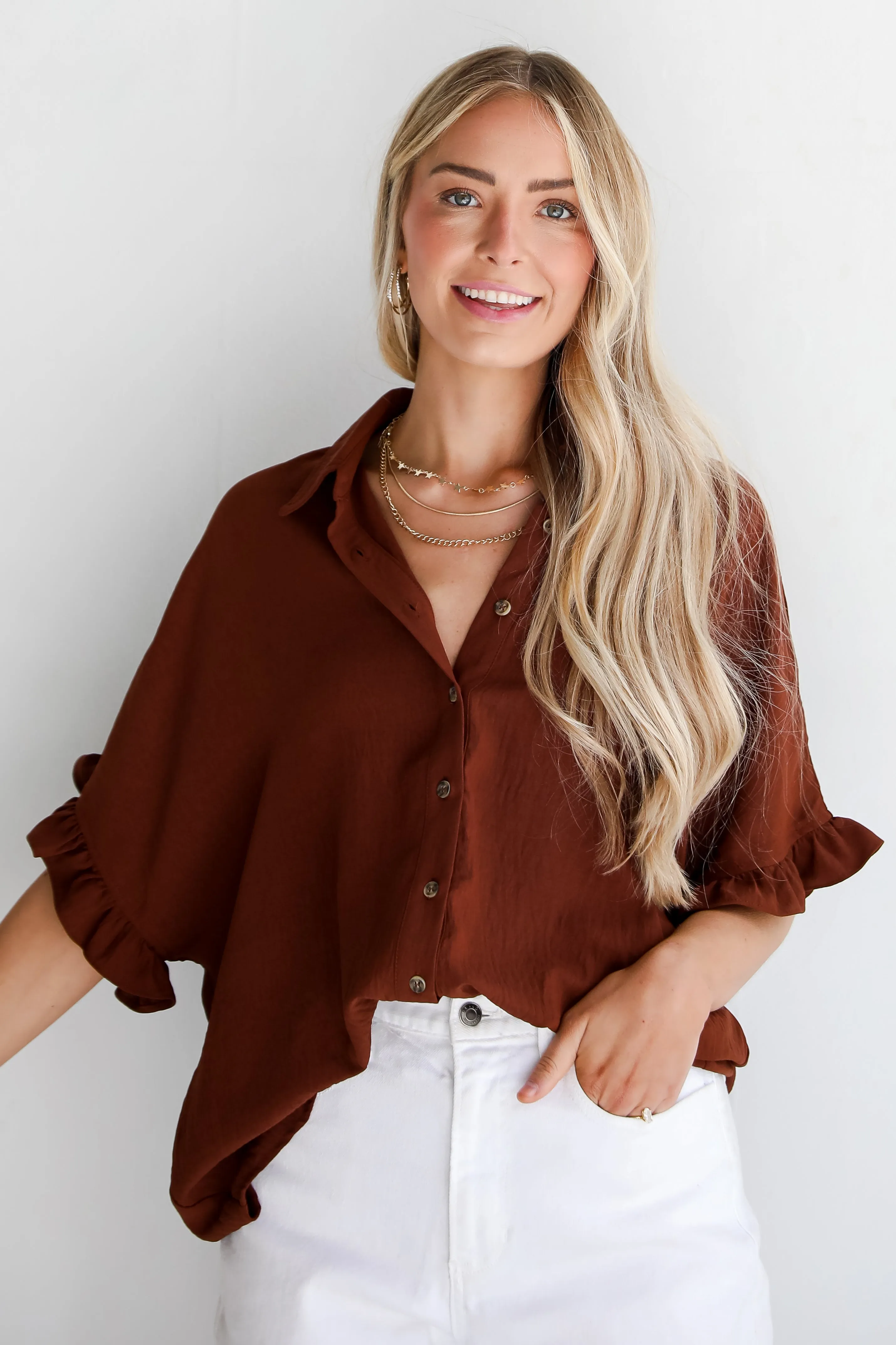 FINAL SALE - Poised Confidence Mocha Oversized Blouse