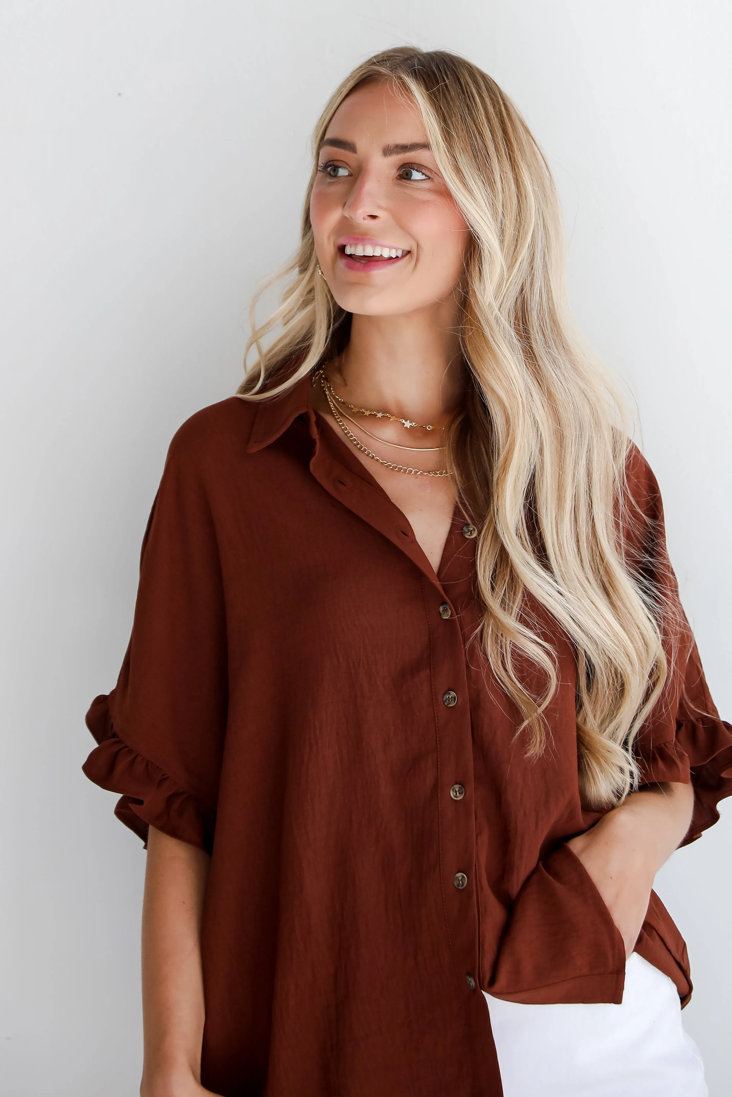 FINAL SALE - Poised Confidence Mocha Oversized Blouse