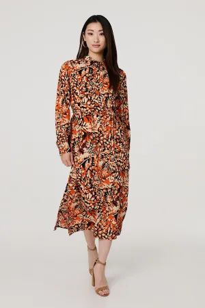 Floral Long Sleeve Midi Shirt Dress