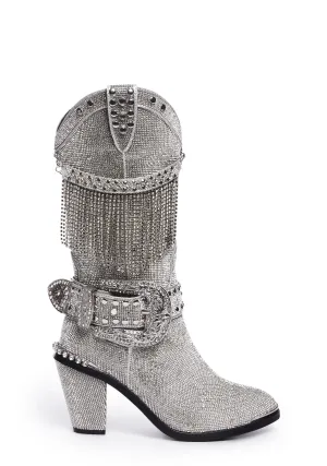 Fringe Sheriff Shine Cowboy Boots - Silver