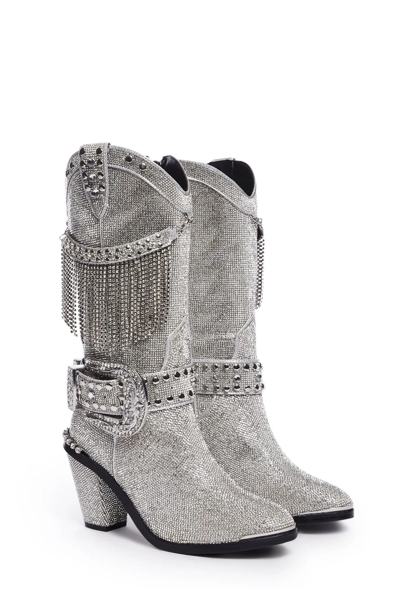 Fringe Sheriff Shine Cowboy Boots - Silver