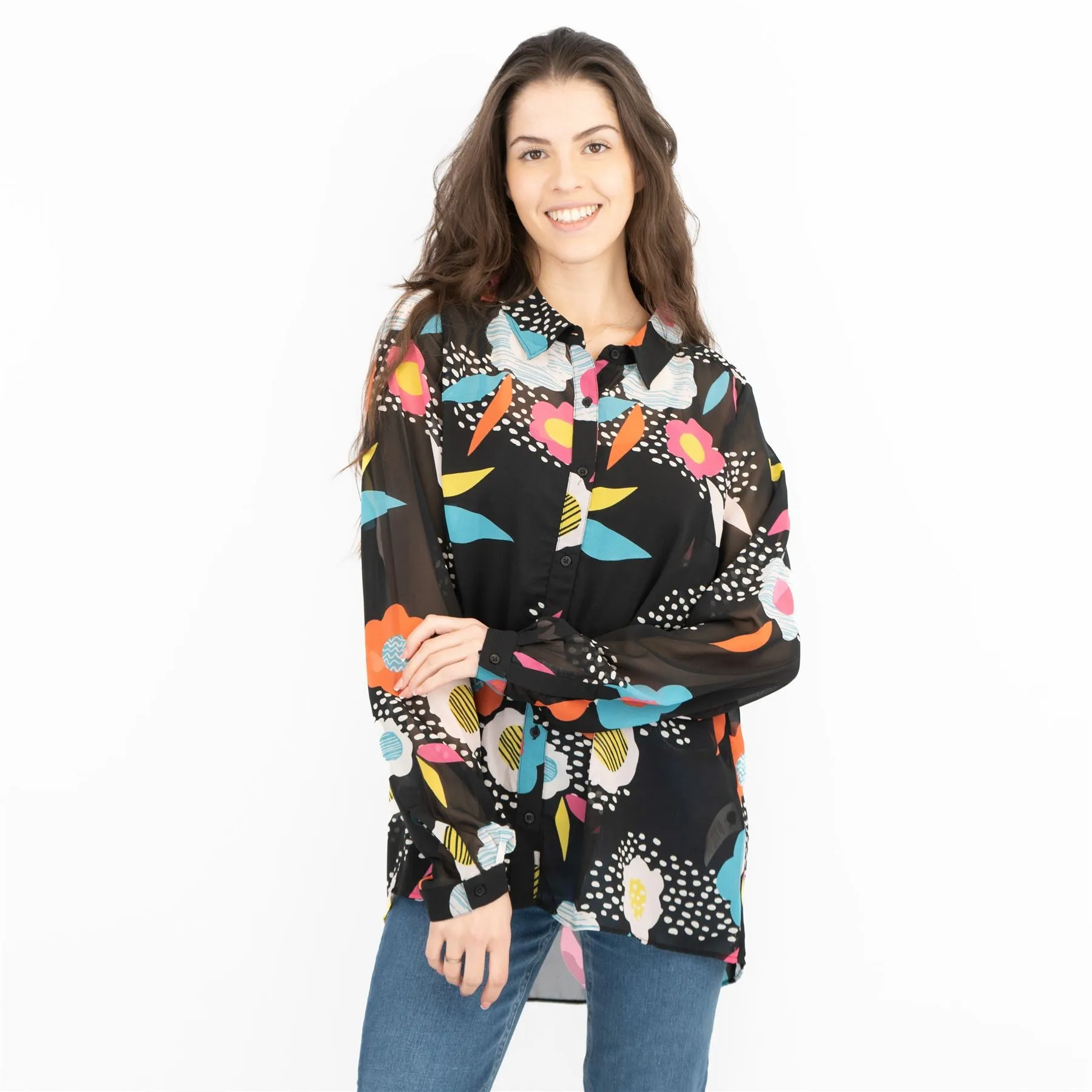 Frugi Bloom Black Floral Maternity Blouse Lightweight Relaxed Fit Button-Up Longline Tops