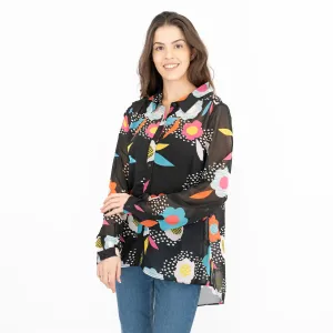 Frugi Bloom Black Floral Maternity Blouse Lightweight Relaxed Fit Button-Up Longline Tops