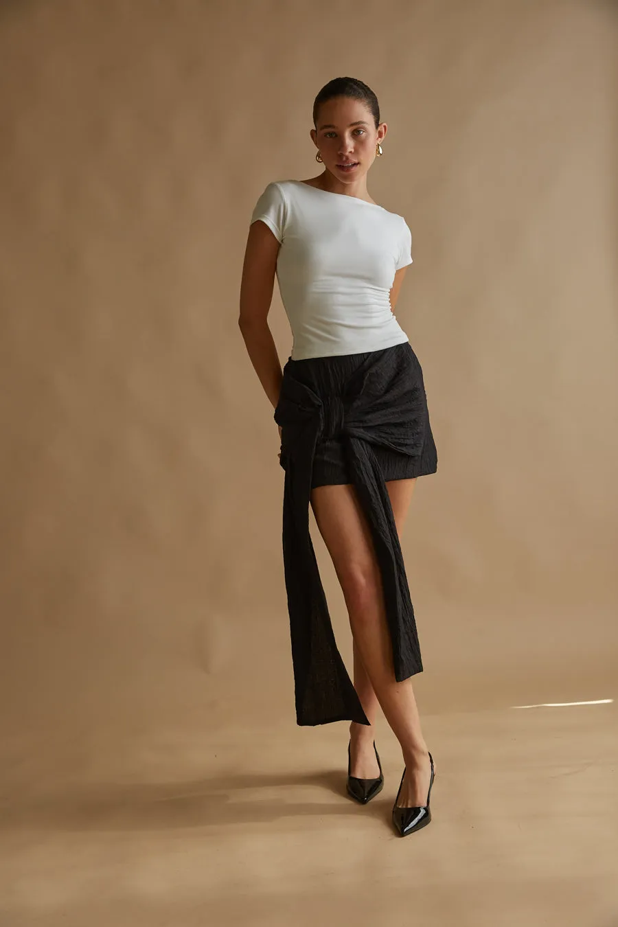 Georgina Bow Drape Mini Skirt