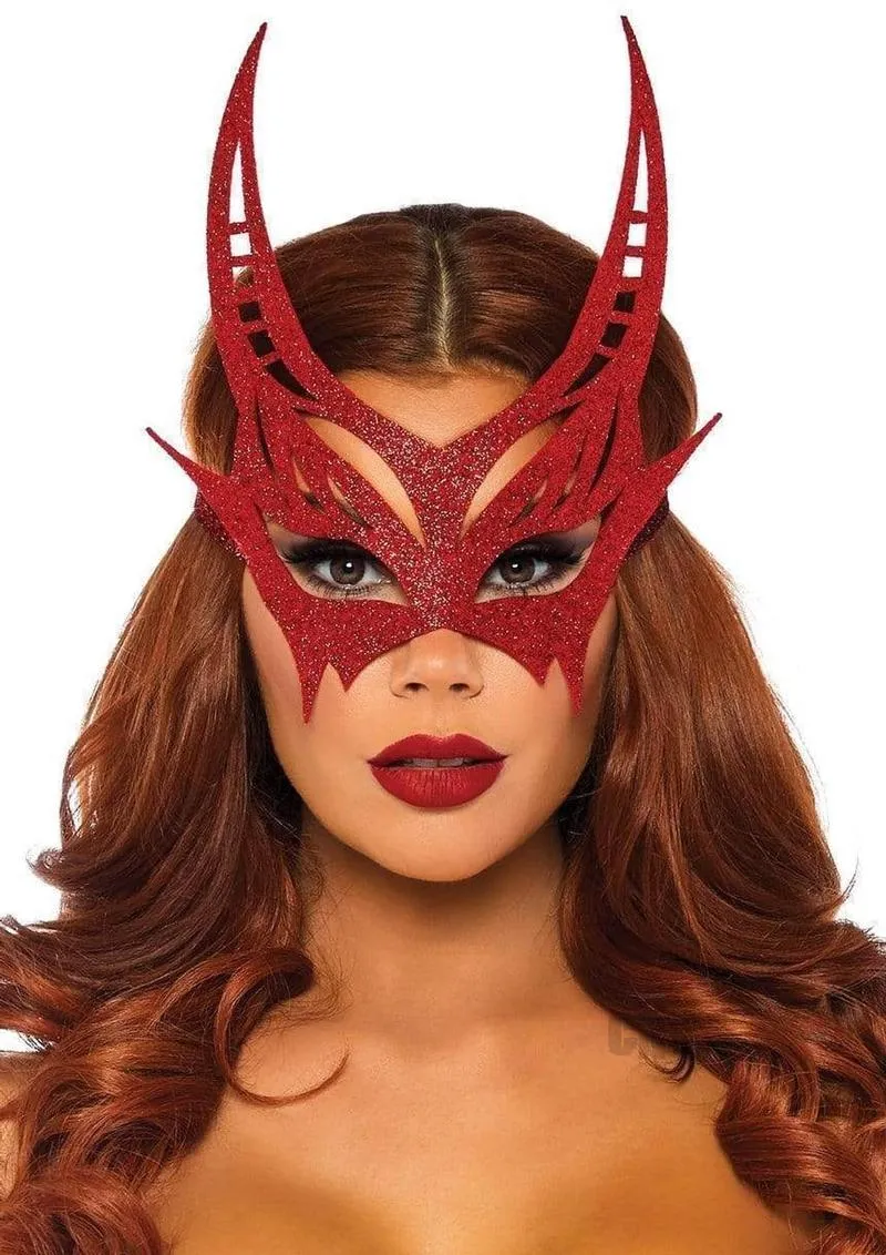 Glitter Die Cut Devil Masquerade Mask - Red