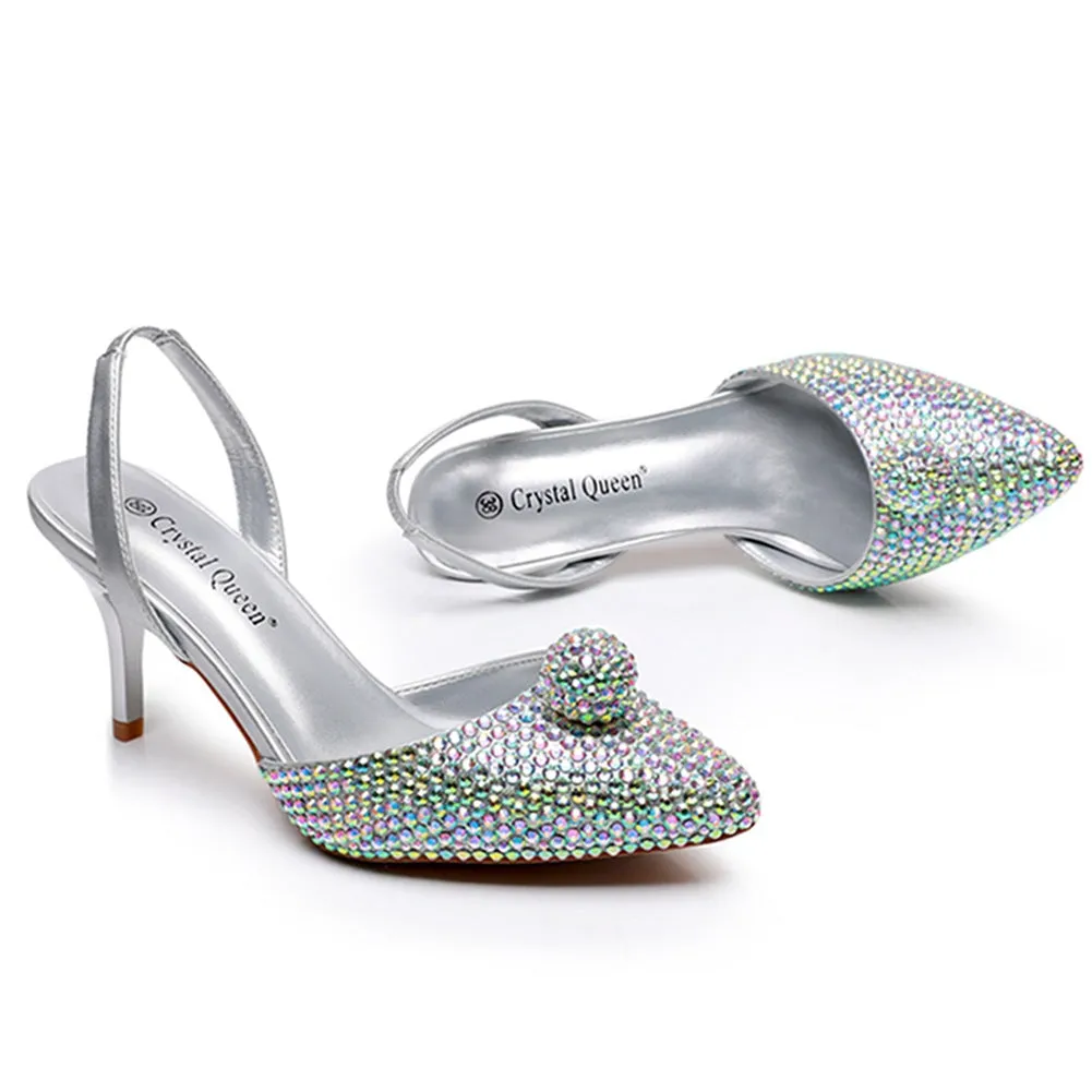 Glittering Rhinestone Ball Bead Pointed Toe High Heels