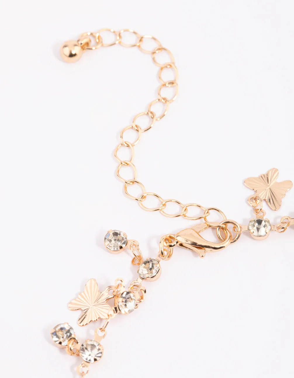 Gold Diamante Butterfly Statement Anklet