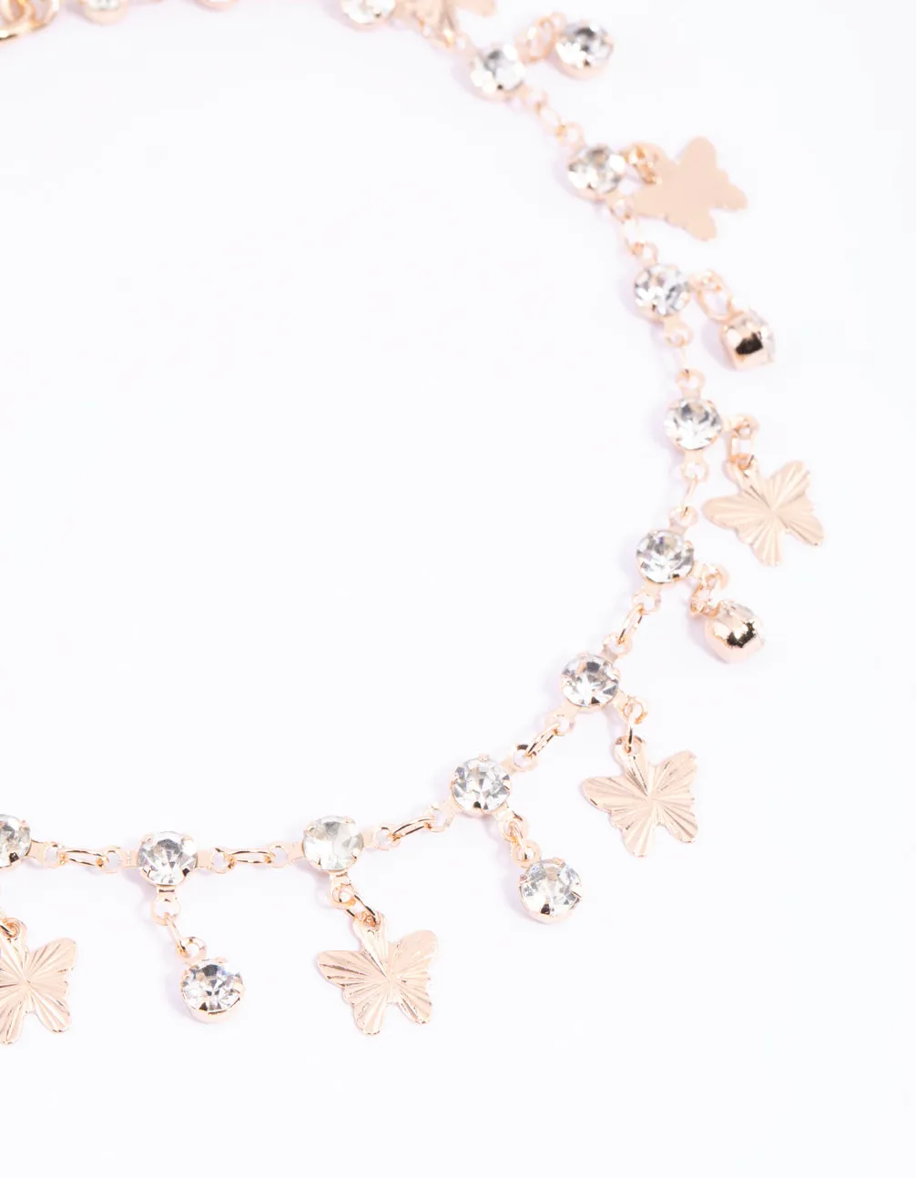 Gold Diamante Butterfly Statement Anklet