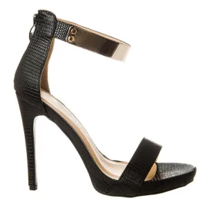 High Heel Gold Trim Ankle Strap Platform Sandal