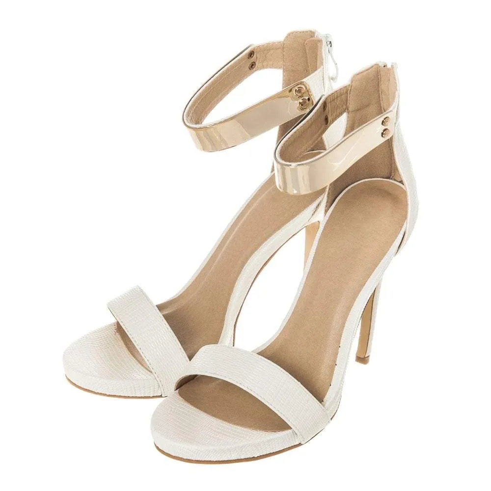 High Heel Gold Trim Ankle Strap Platform Sandal