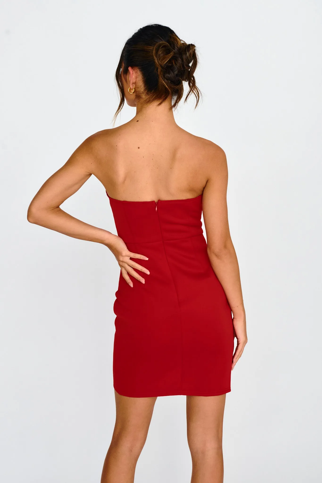 Isobel Pointed Sweetheart Neckline Mini Dress Red