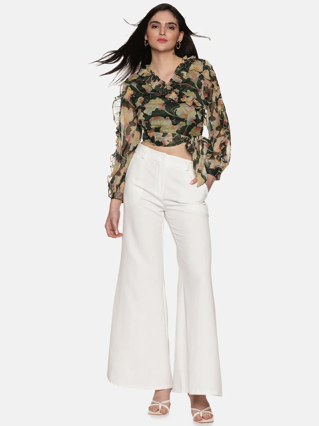 IS.U Floral Green Wrap Crop Top