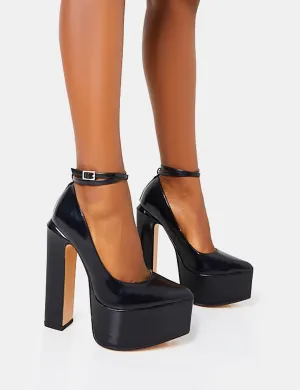 Jett Black Extreme Platform Wrap Around the Ankle Pointed Toe Block High Heels