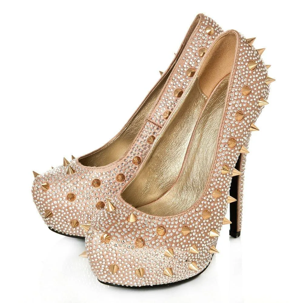 Kacey Concealed Platform Stiletto High Heeled Spiky Studded Court Shoes