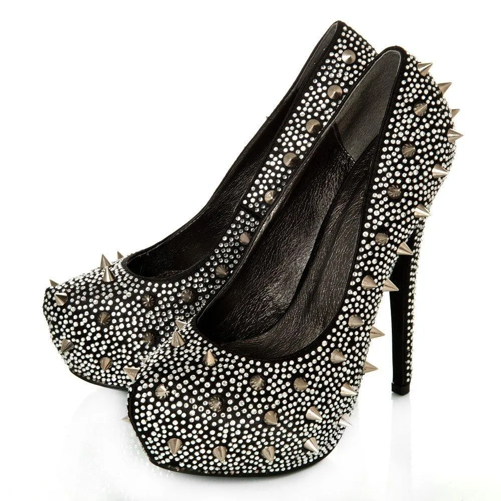 Kacey Concealed Platform Stiletto High Heeled Spiky Studded Court Shoes