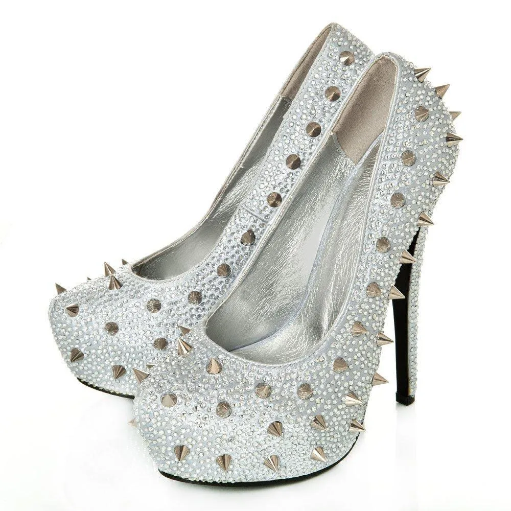 Kacey Concealed Platform Stiletto High Heeled Spiky Studded Court Shoes