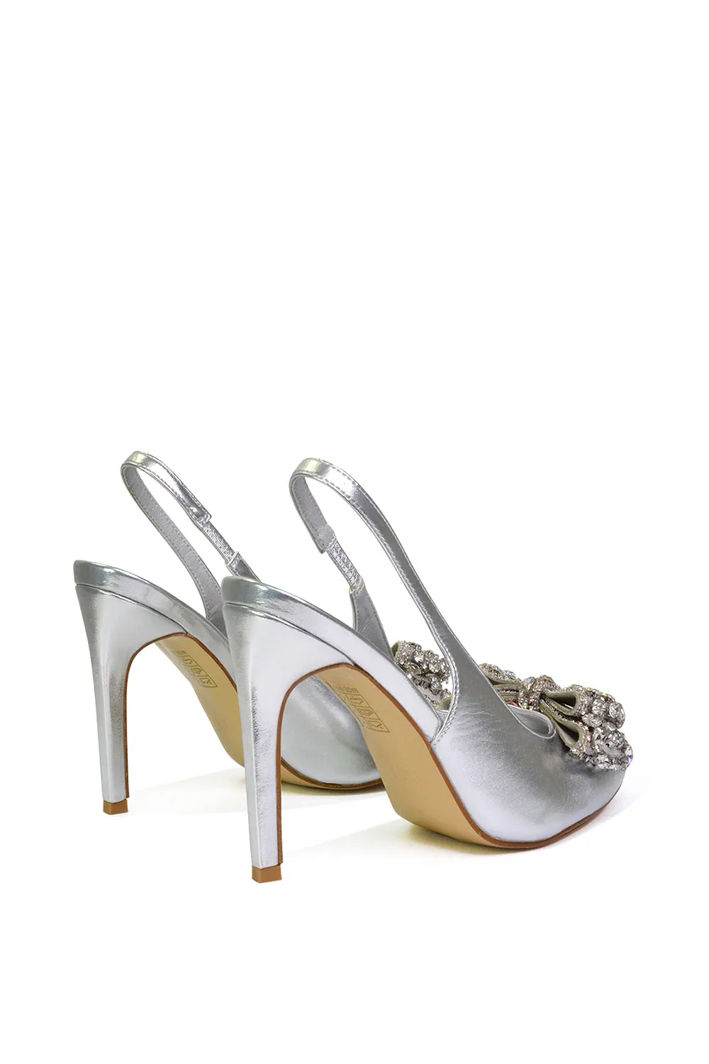 Kimmy Diamante Bow Pointed Toe Court Shoes Stiletto High Heels in Gold