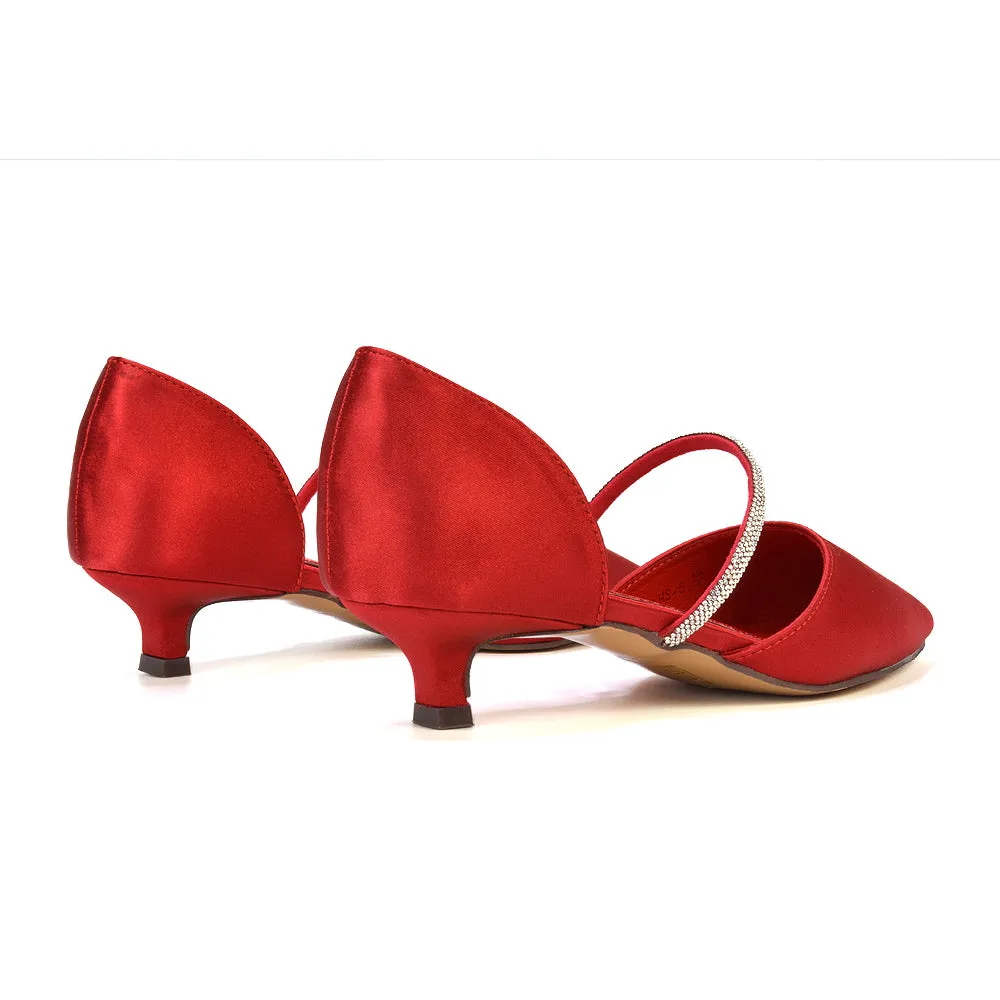 Laura Kitten Heel Diamante Pointed Toe Court Shoes Heels in Red