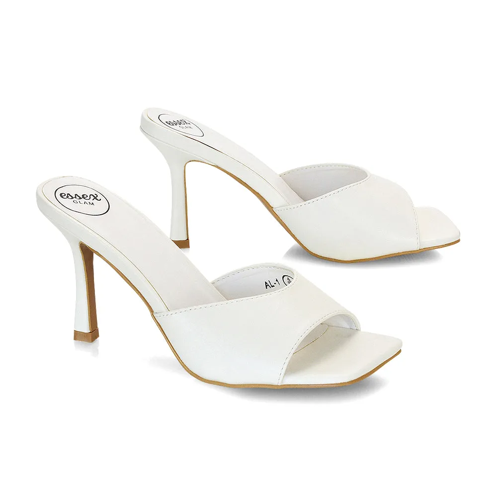 Libby Heeled Slip On Square Toe Mule Stiletto High Heels in White