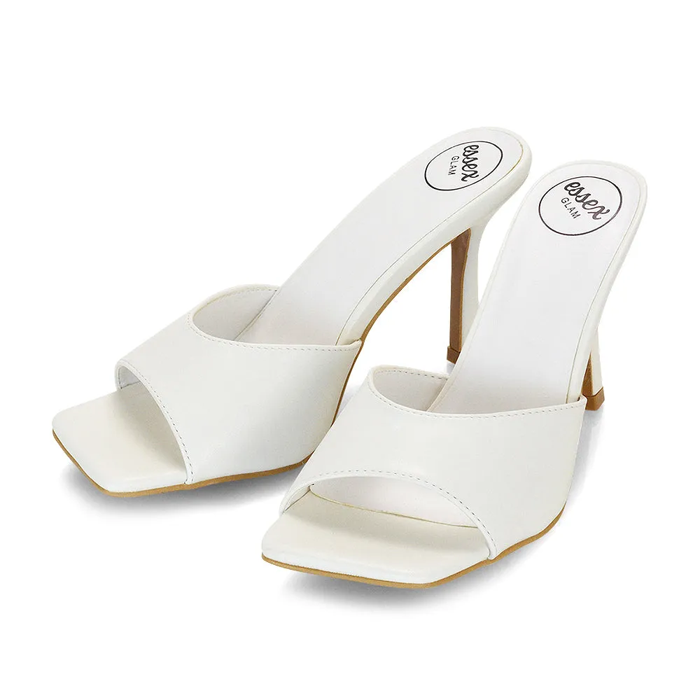 Libby Heeled Slip On Square Toe Mule Stiletto High Heels in White