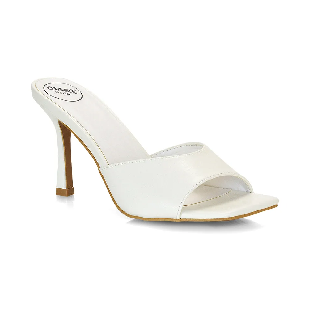 Libby Heeled Slip On Square Toe Mule Stiletto High Heels in White