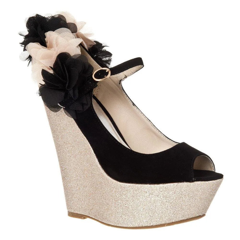 Loye High Heel Concealed Platform Wedge With Rillflower