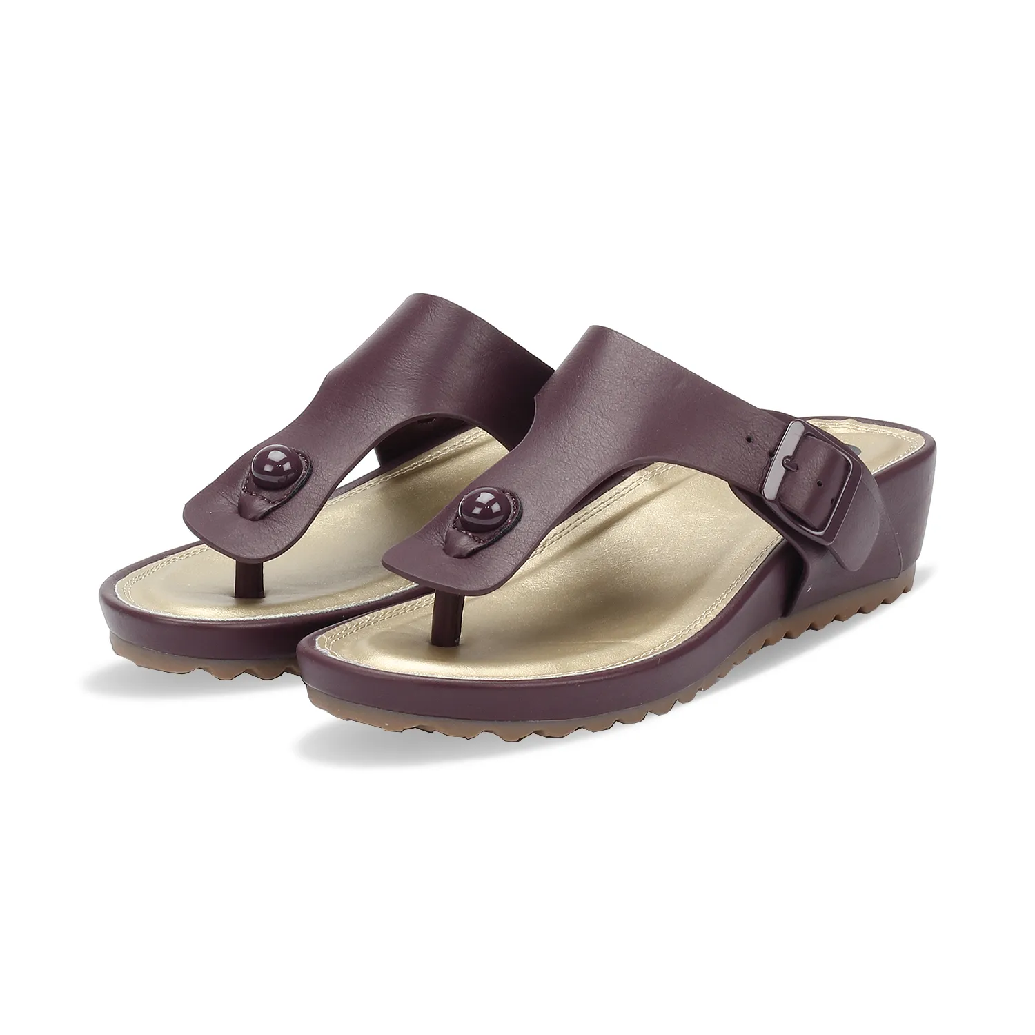 Matte finish T-strap wedge Toepost for Women